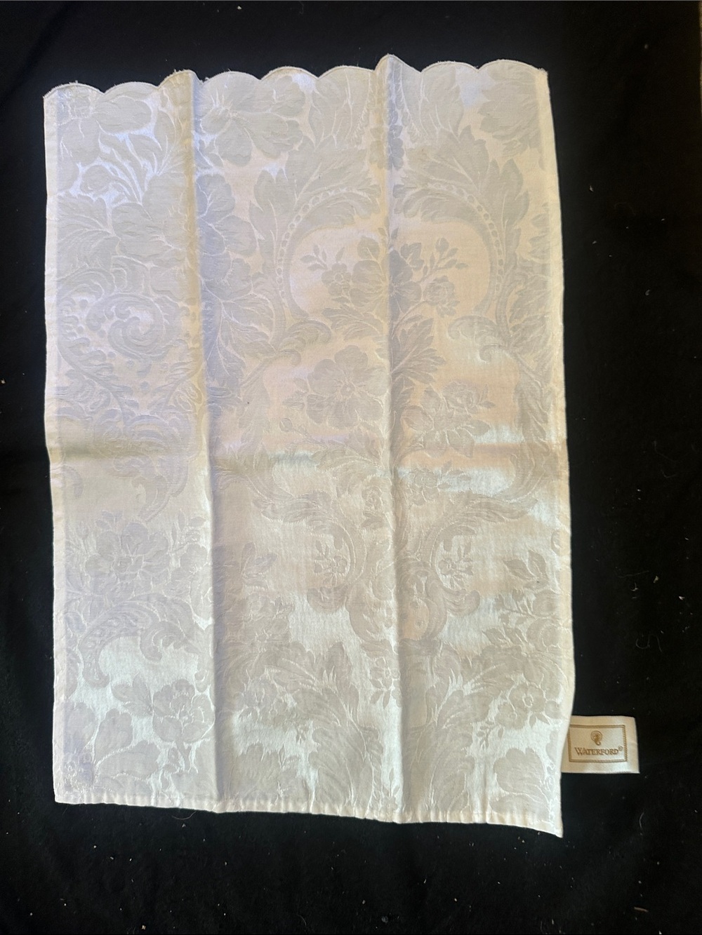 Waterford White Damask Linen Panel - Subtle Floral Jacquard
